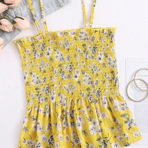 SHEIN Yellow Floral Smocked Cami Top